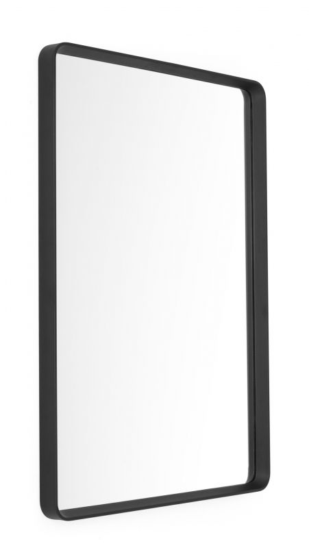 Rechteckiger Audo Wandspiegel mit schwarzem Rahmen. Moderner Spiegel für Badezimmer und Wohnraum.